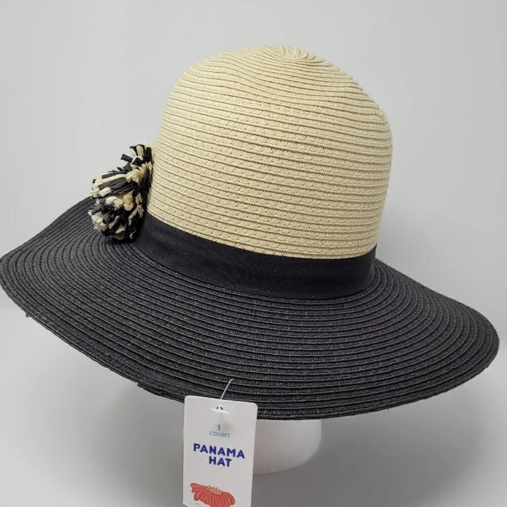 Paper Straw Panama Hat with Paper Straw Flowers